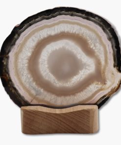 Achat Scheibe auf Holzständer mit integrierten Teelichthalter beige/braun/weiß | Einzelstück